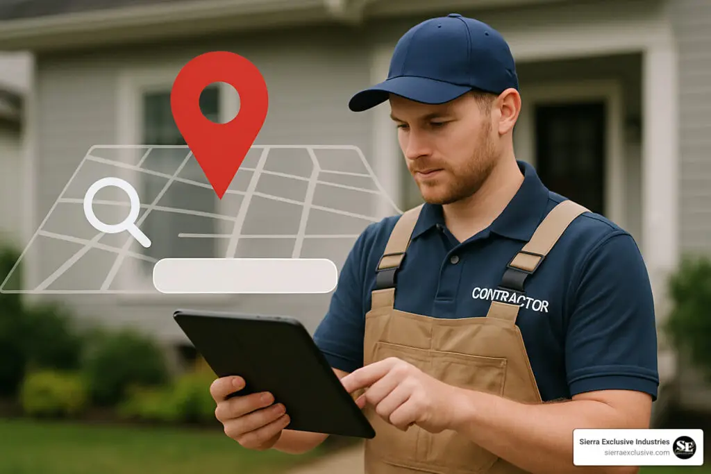 Contracting business owner checking their local SEO map performance