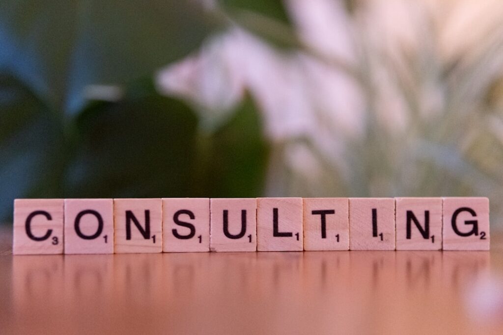 bricks lined up together to spell out the word consulting
