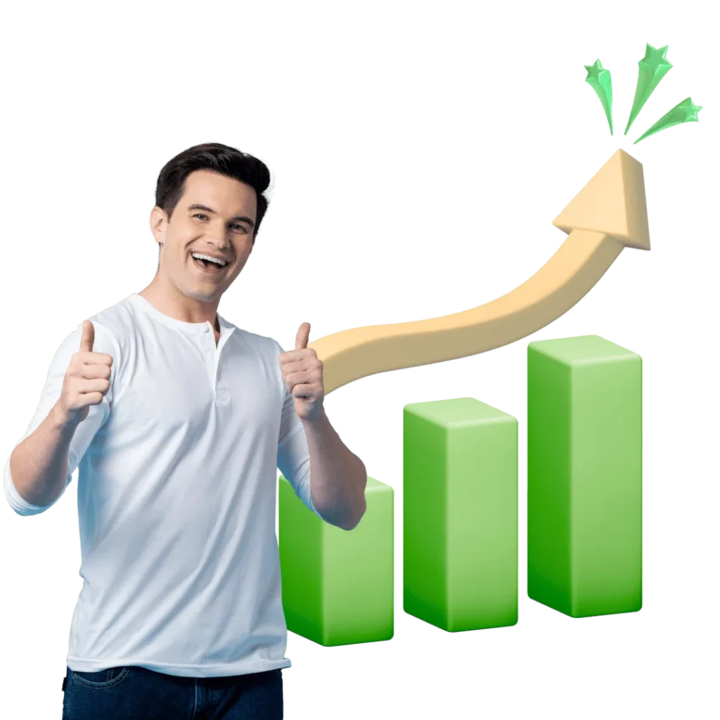 Visual of a happy client celebrating strong business growth from optimized Google Ads performance