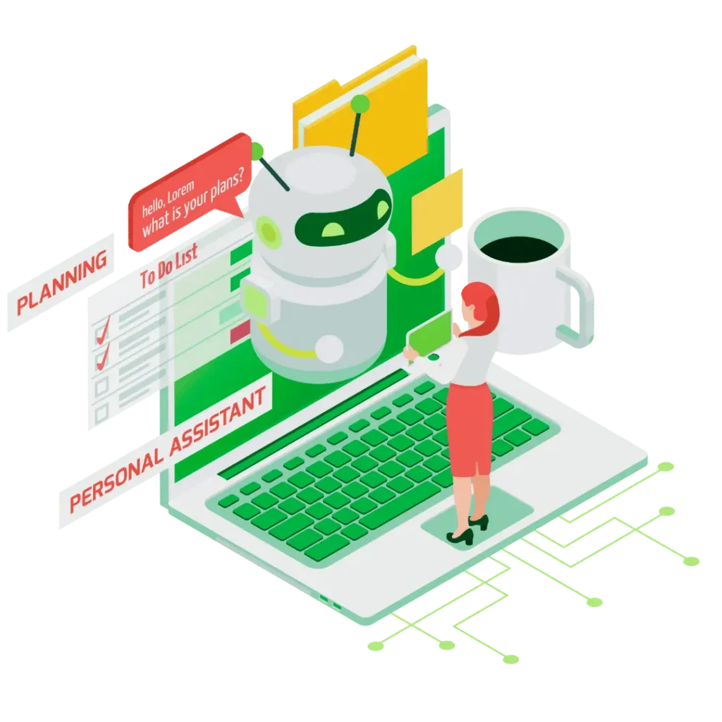 A laptop with a connected phone, tablet, and smart watch, all showing icons of workflow automation softwares