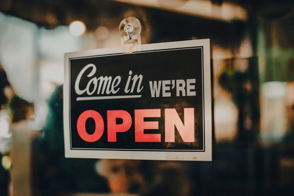 Storefront open sign representing SEO for local visibility and attracting nearby customers